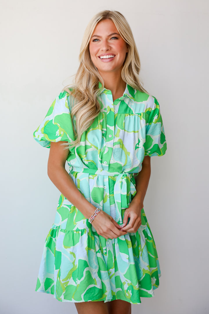 Green Floral Mini Dress for women
