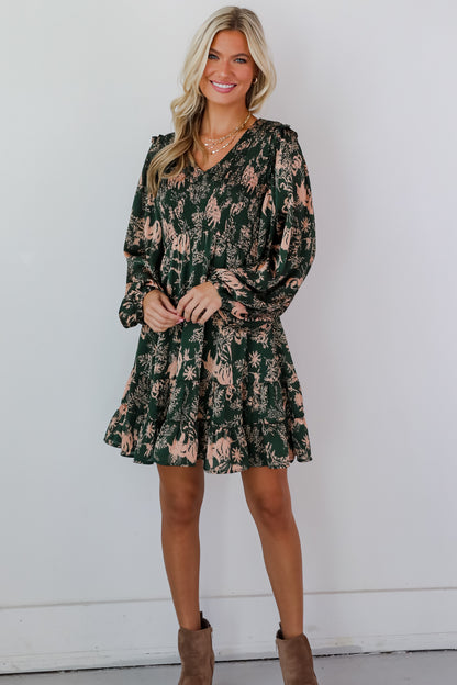 Notable Delight Hunter Green Floral Mini Dress