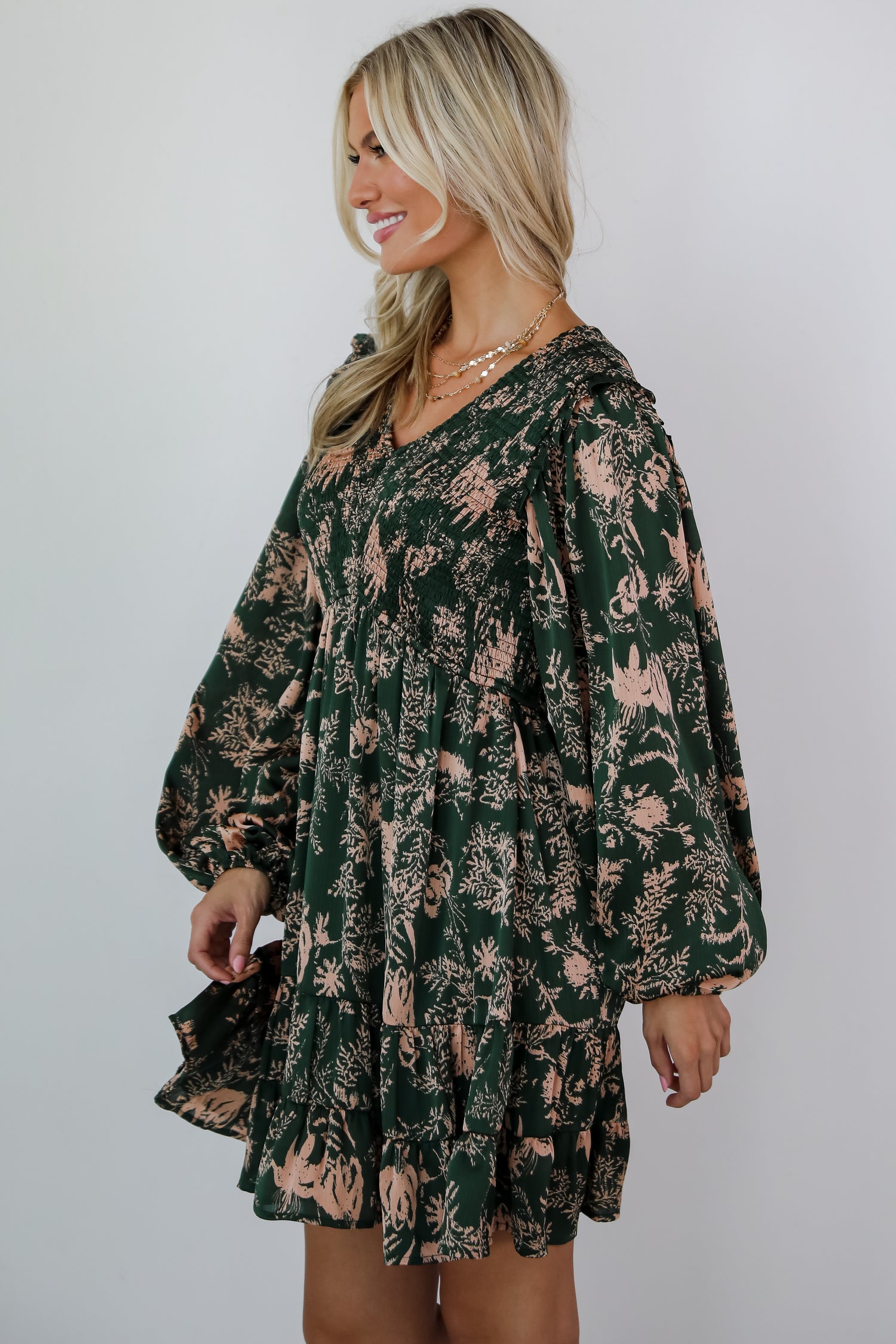 Notable Delight Hunter Green Floral Mini Dress