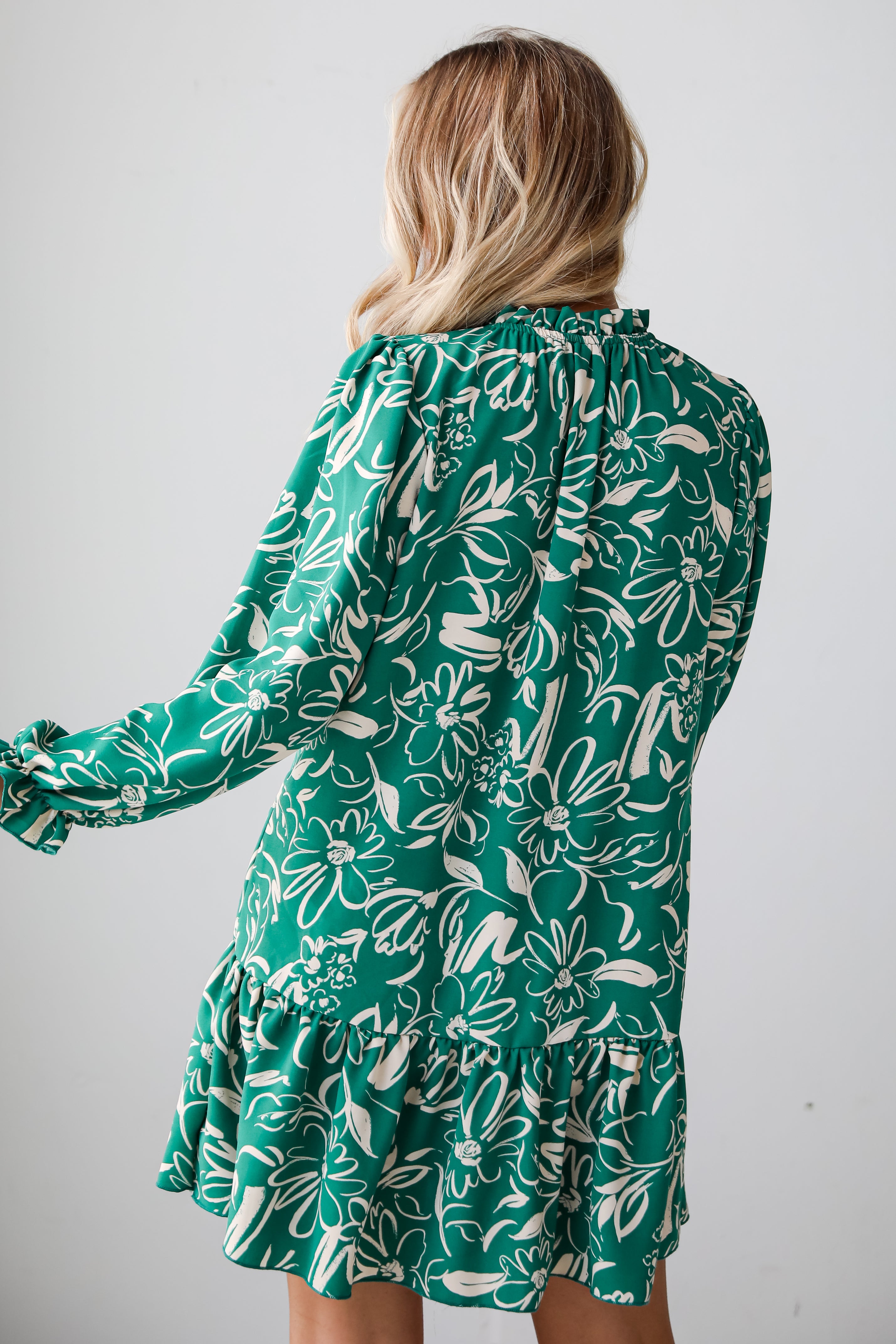 womens Green Floral Mini Dress