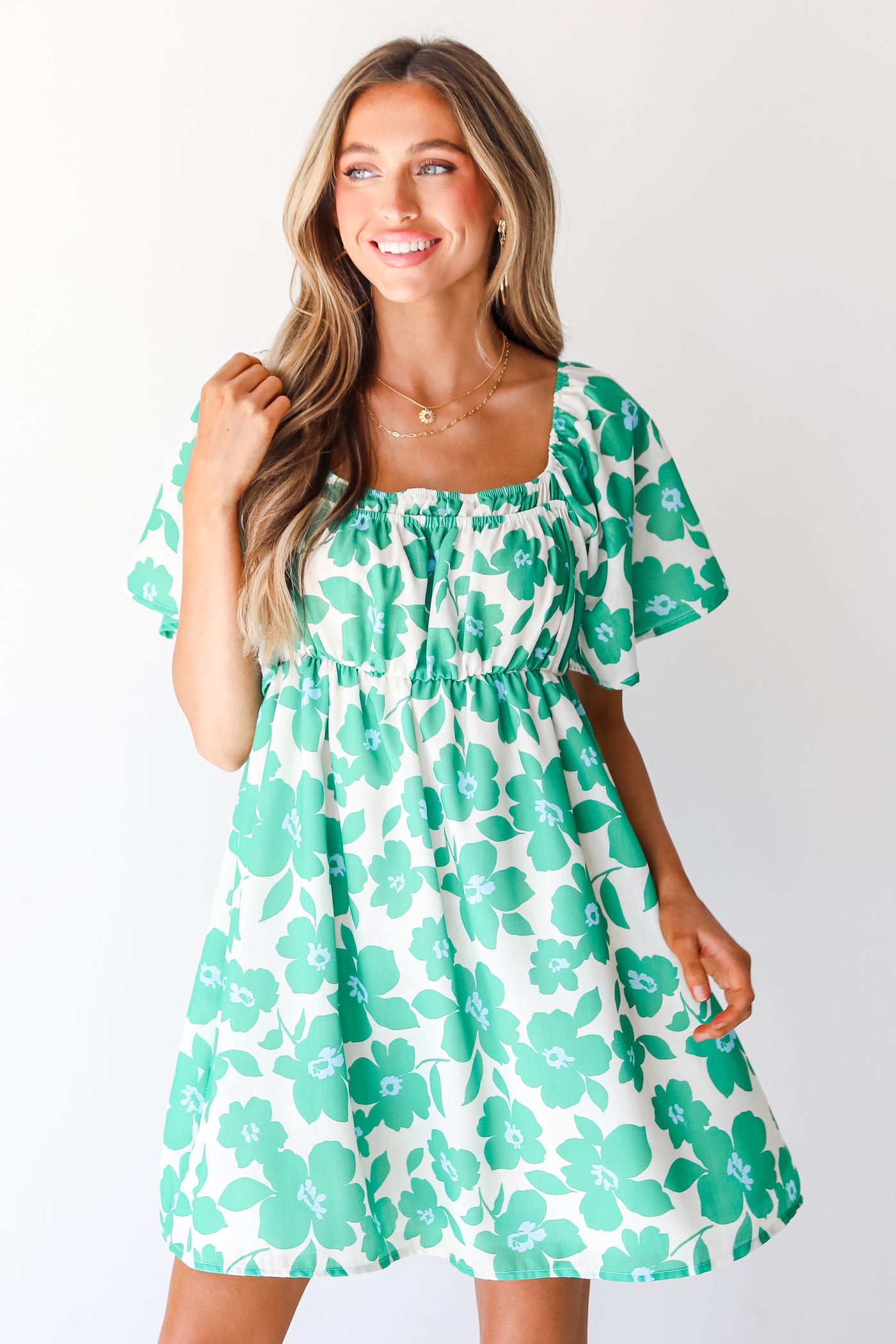 green Floral Mini Dress