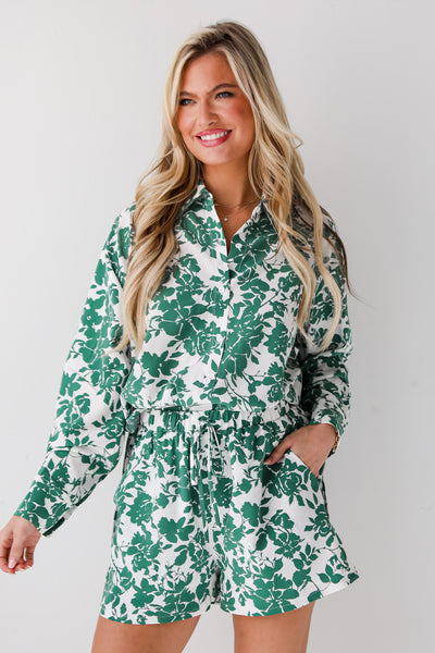 2 piece sets Island Sunsets Green Floral Shorts