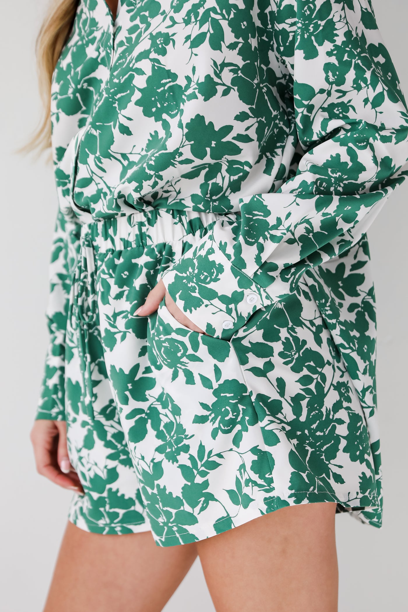 Island Sunsets Green Floral Shorts matching sets for women