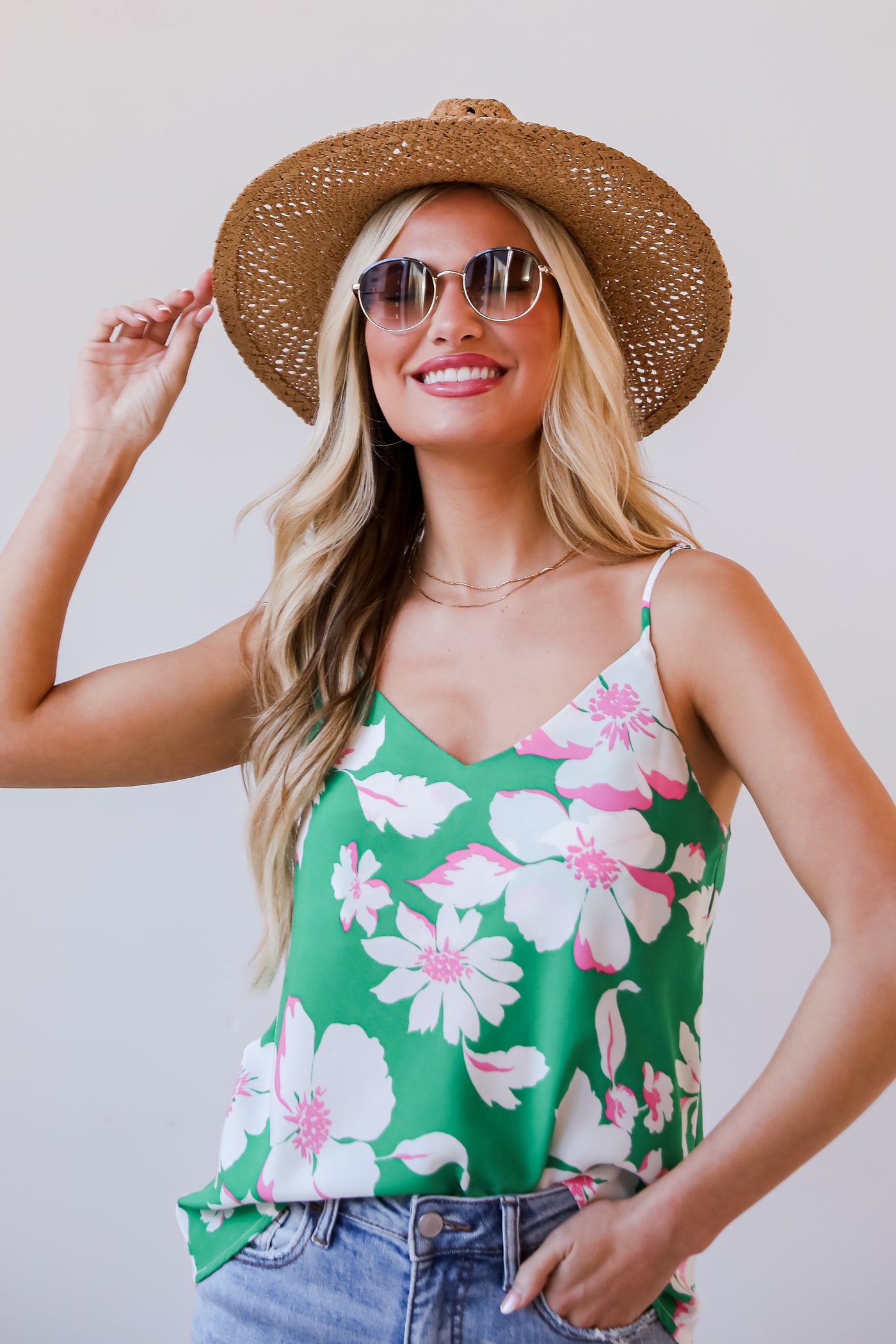 Pleasant Sweetness Kelly Green Floral Tank vacation outfits