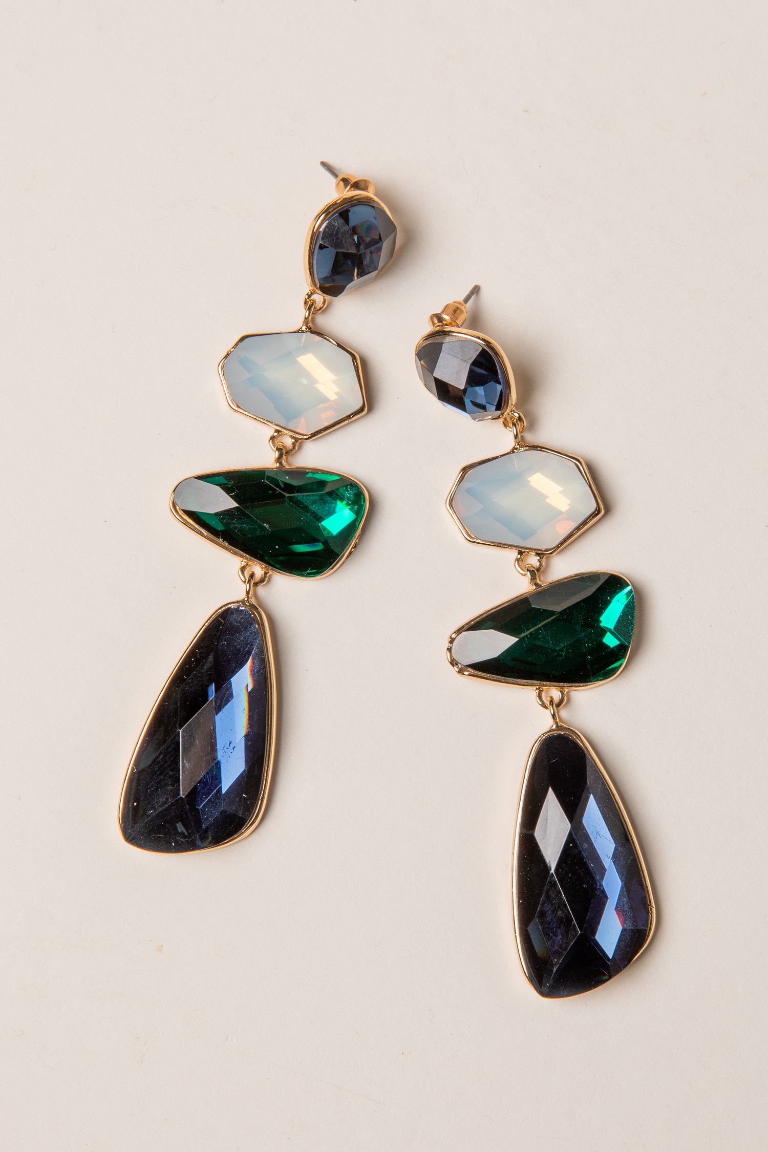 Green Gemstone Tiered Drop Earrings | Statement Earrings | DressUp Green Gemstone Tiered Drop Earrings | Statement Earrings | DressUp