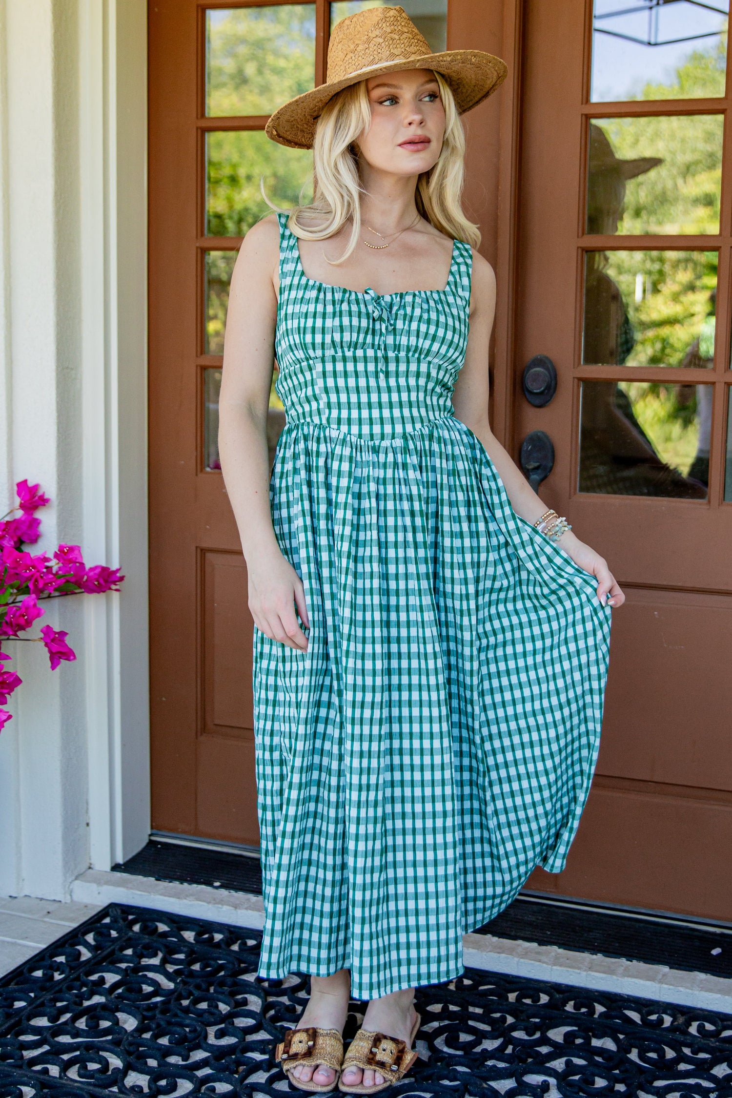 gingham ladies dress Women's Neutrals Cotton Linen Shirt Natural & White | M/L MATERIAL COTTON/POLYESTER Gingham Maxi Dress | Talbots