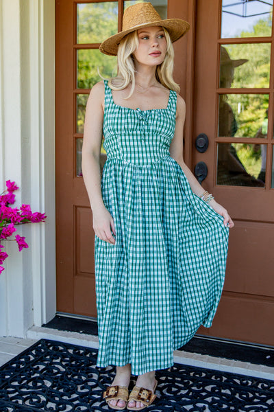Just Imagine Green Gingham Midi Dress | Trendy Women's Dress
