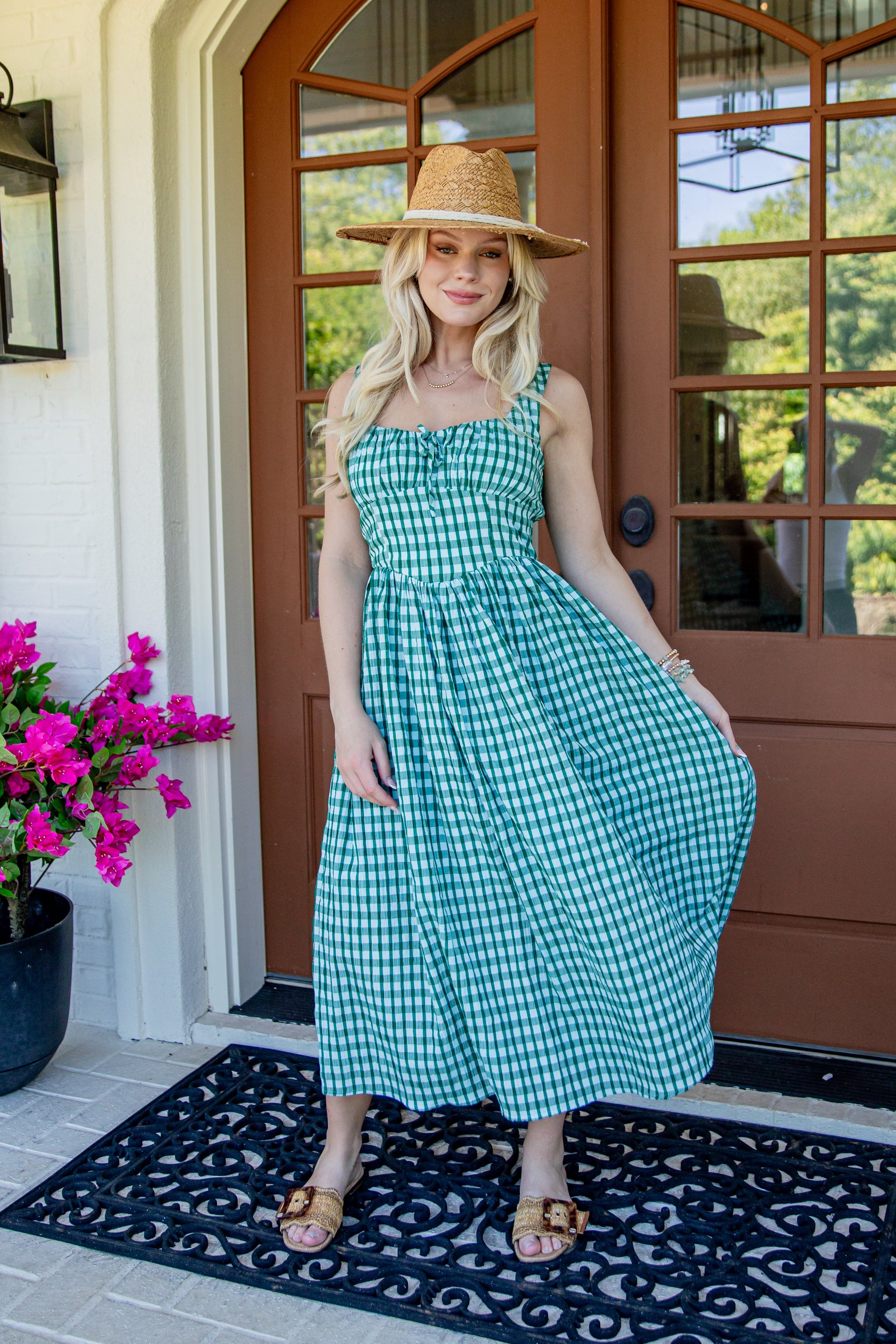 Just Imagine Green Gingham Midi Dress | Trendy Women's Dress