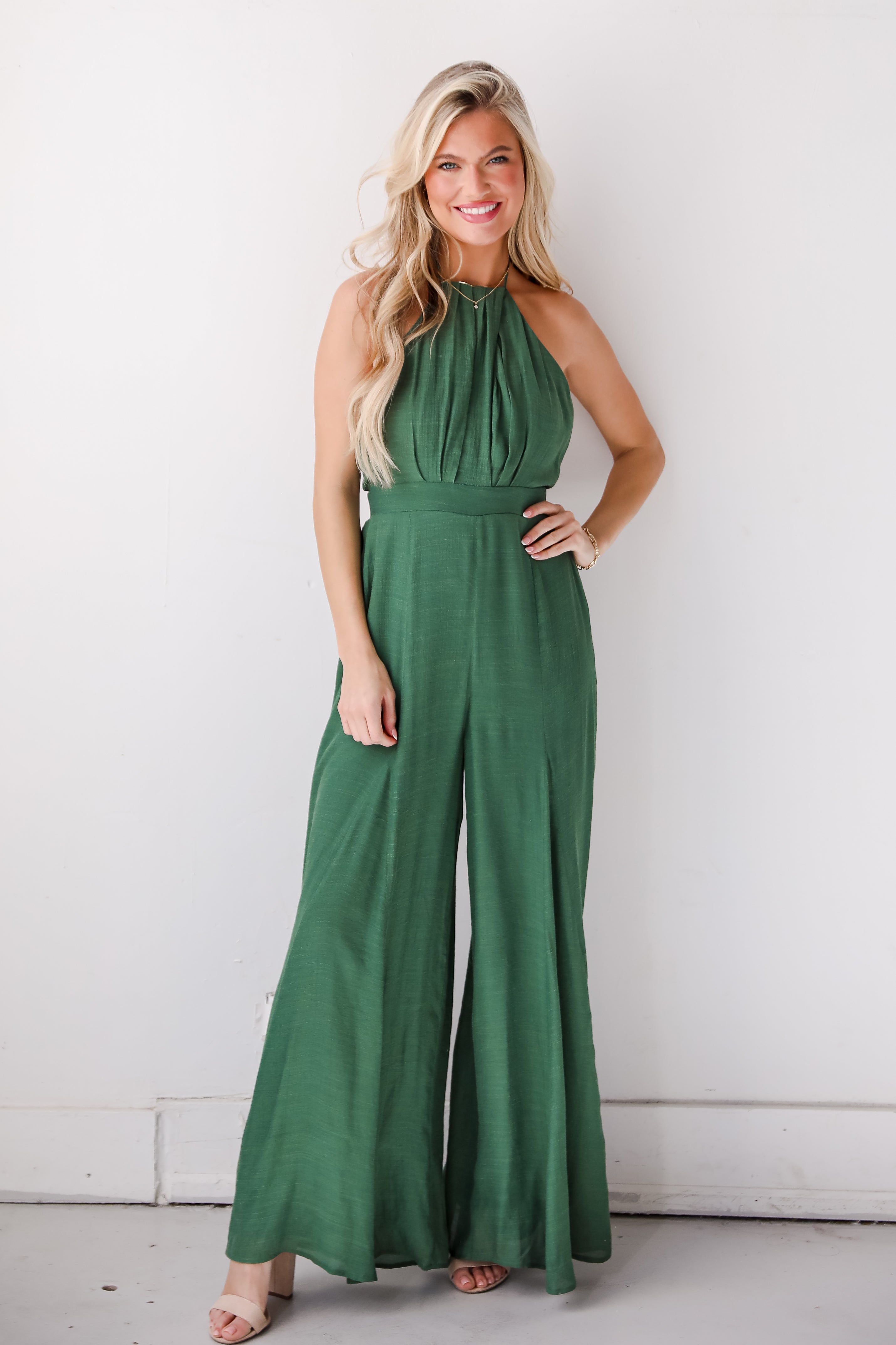 Green halter jumpsuit online