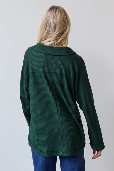 Hunter Green Waffle Knit Henley Top back view