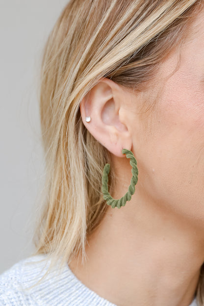 cute Olive Velvet Twisted Hoop Earrings