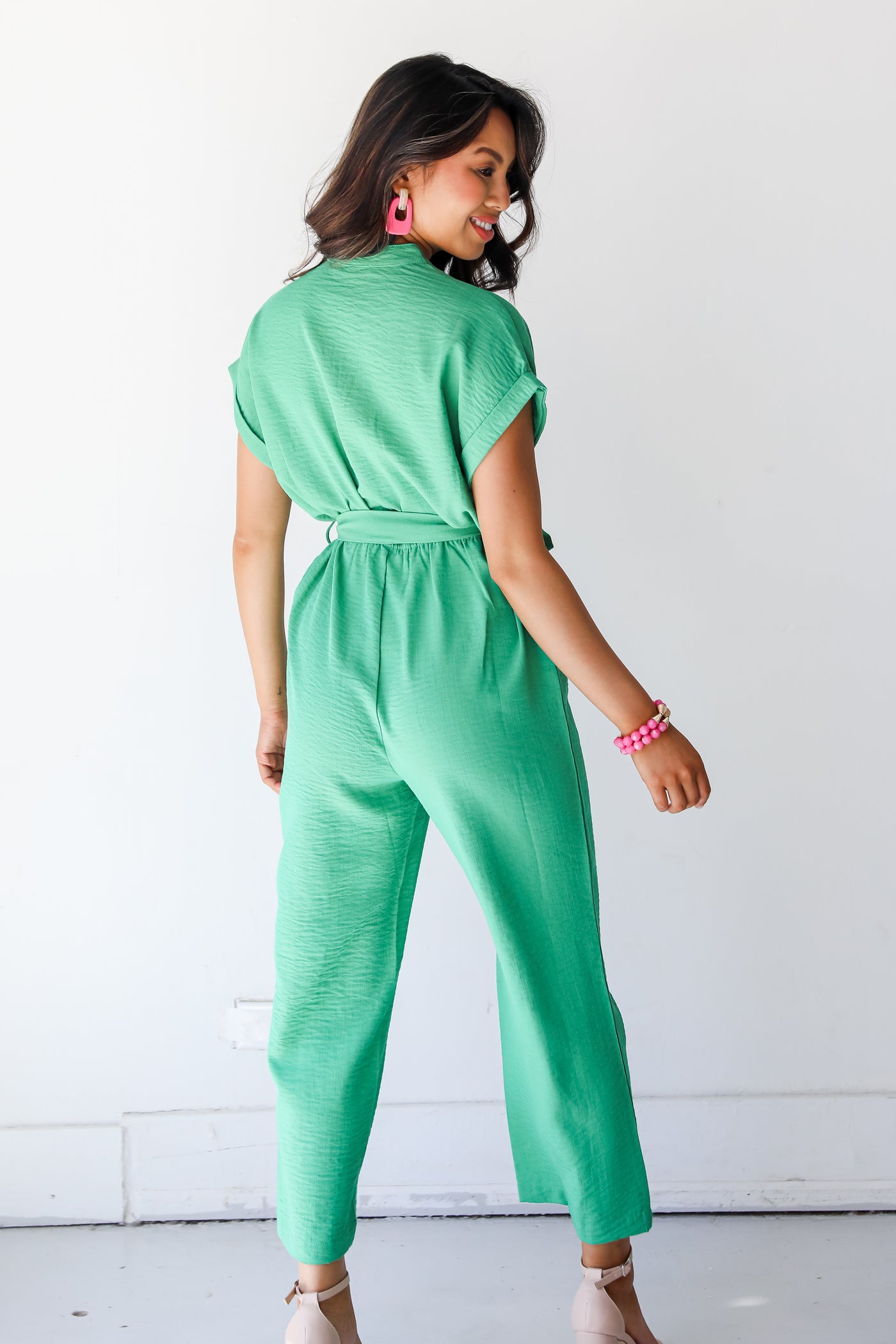 green Jumpsuit back view