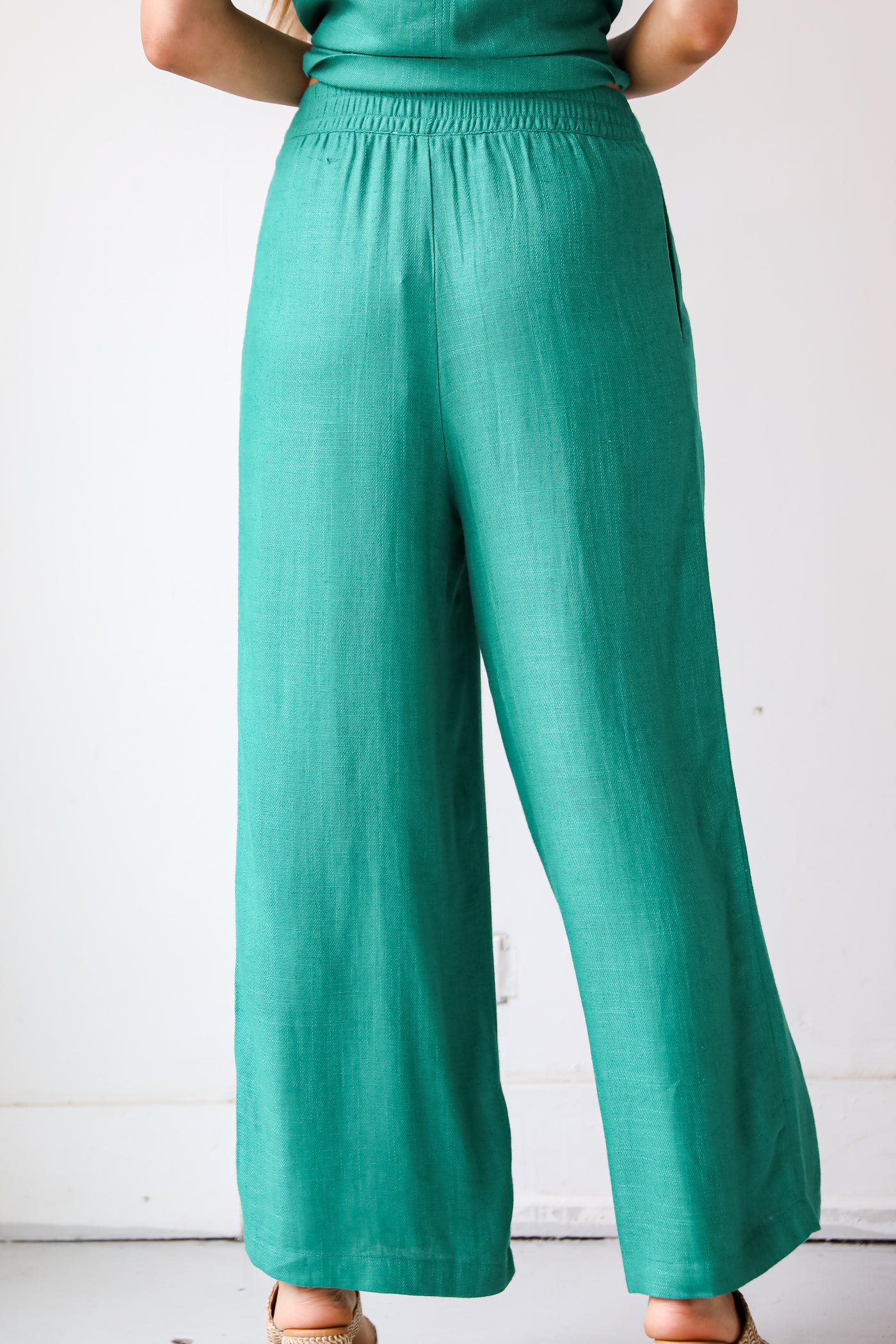 high rise green Linen Pants