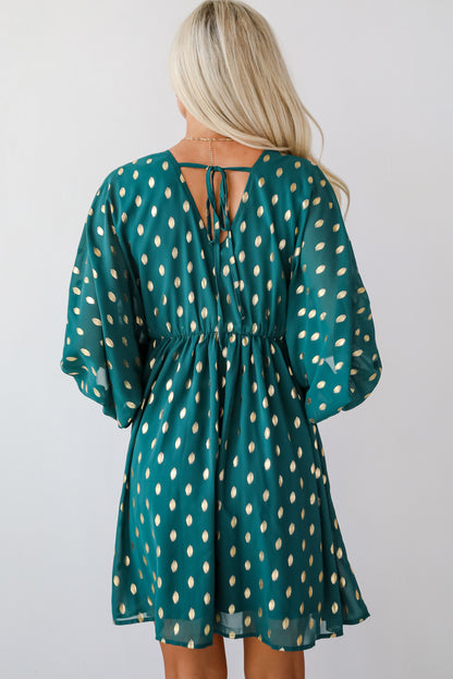 Gorgeous Favorite Hunter Green Dotted Babydoll Mini Dress