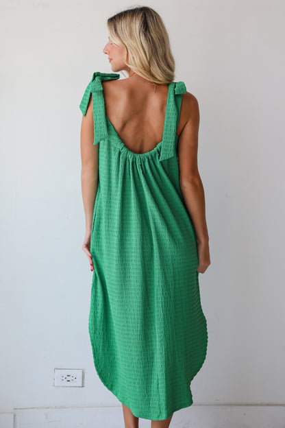 Playful Style Green Textured Midi Dress