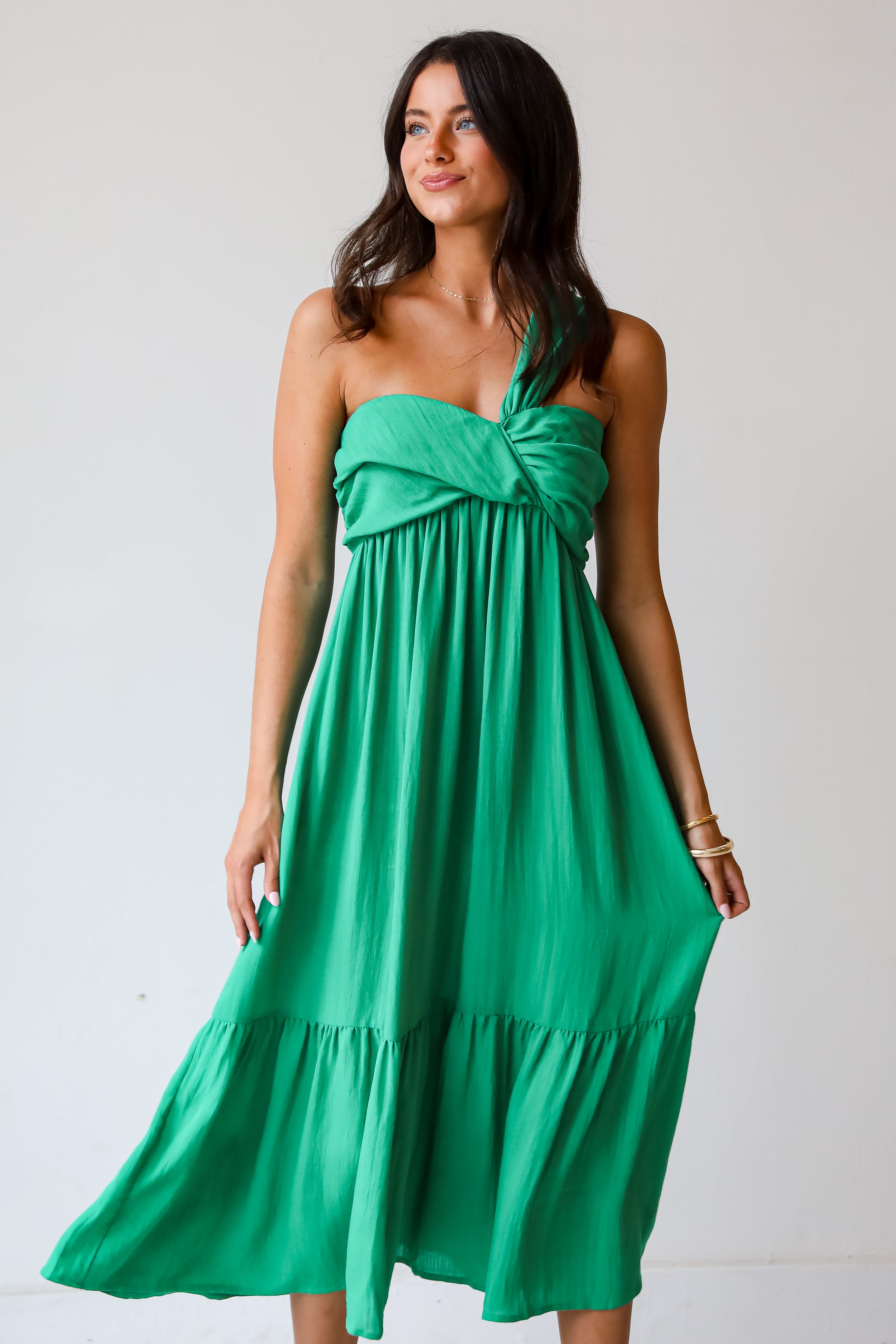 One-Shoulder Kelly Green Midi Dress | Vacation Dresses | DressUp – Dress Up