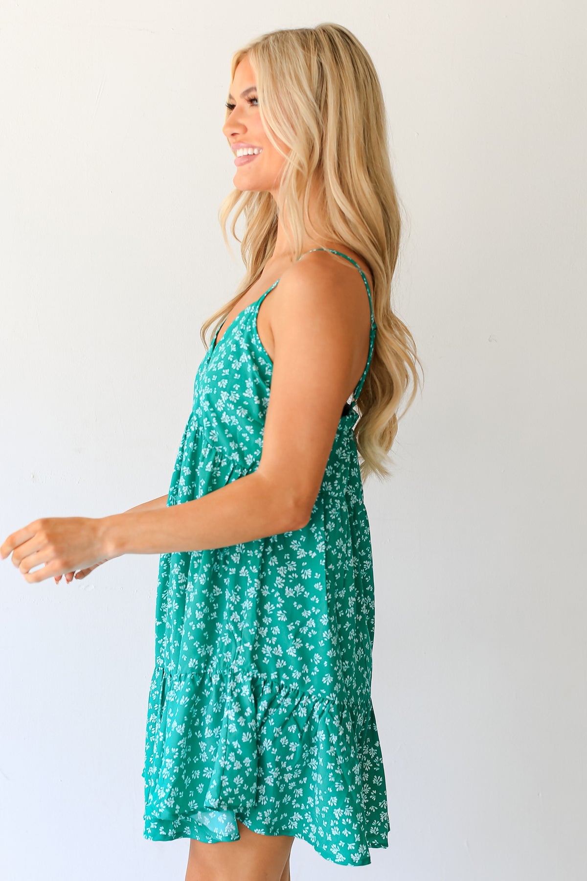 Green Floral Leaf Print Mini Dress ShopDressUp Dress Up