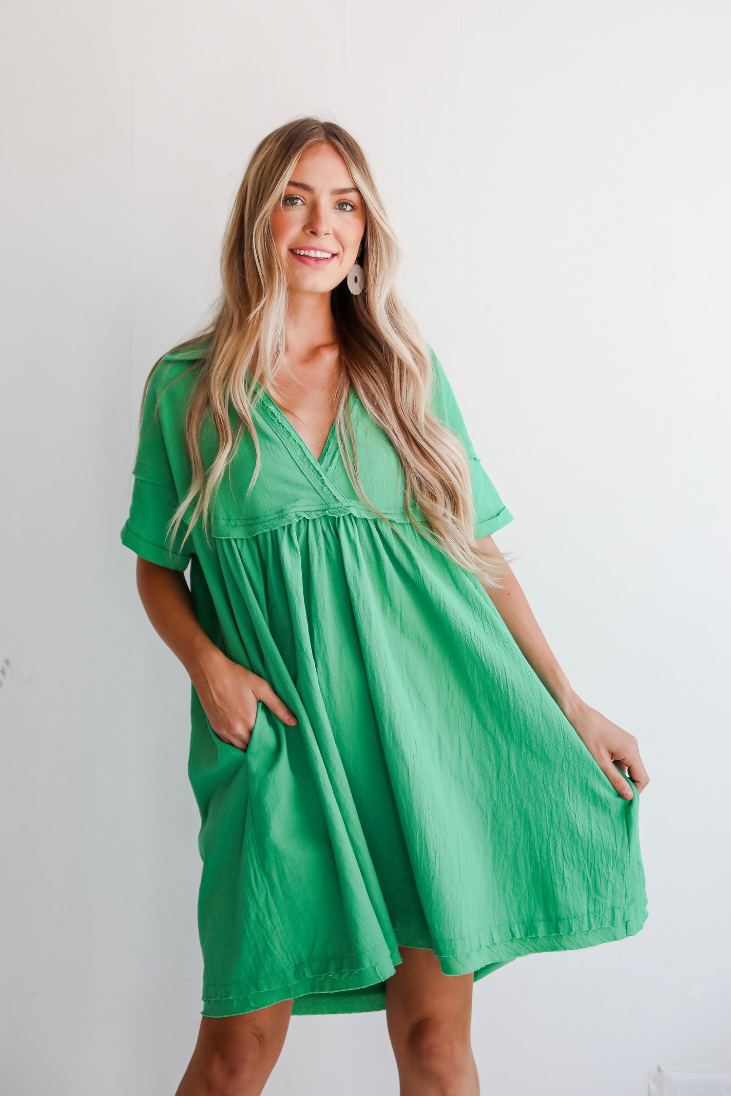 Bound To Charm Kelly Green Babydoll Mini Dress