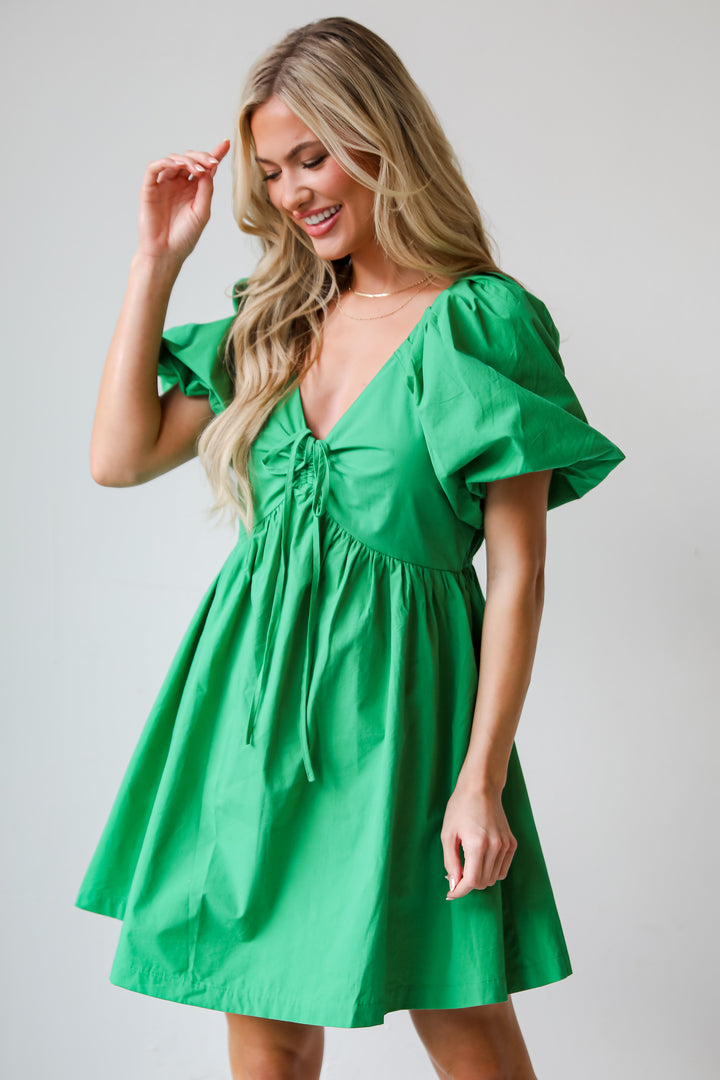 Kelly Green Babydoll Mini Dress for women