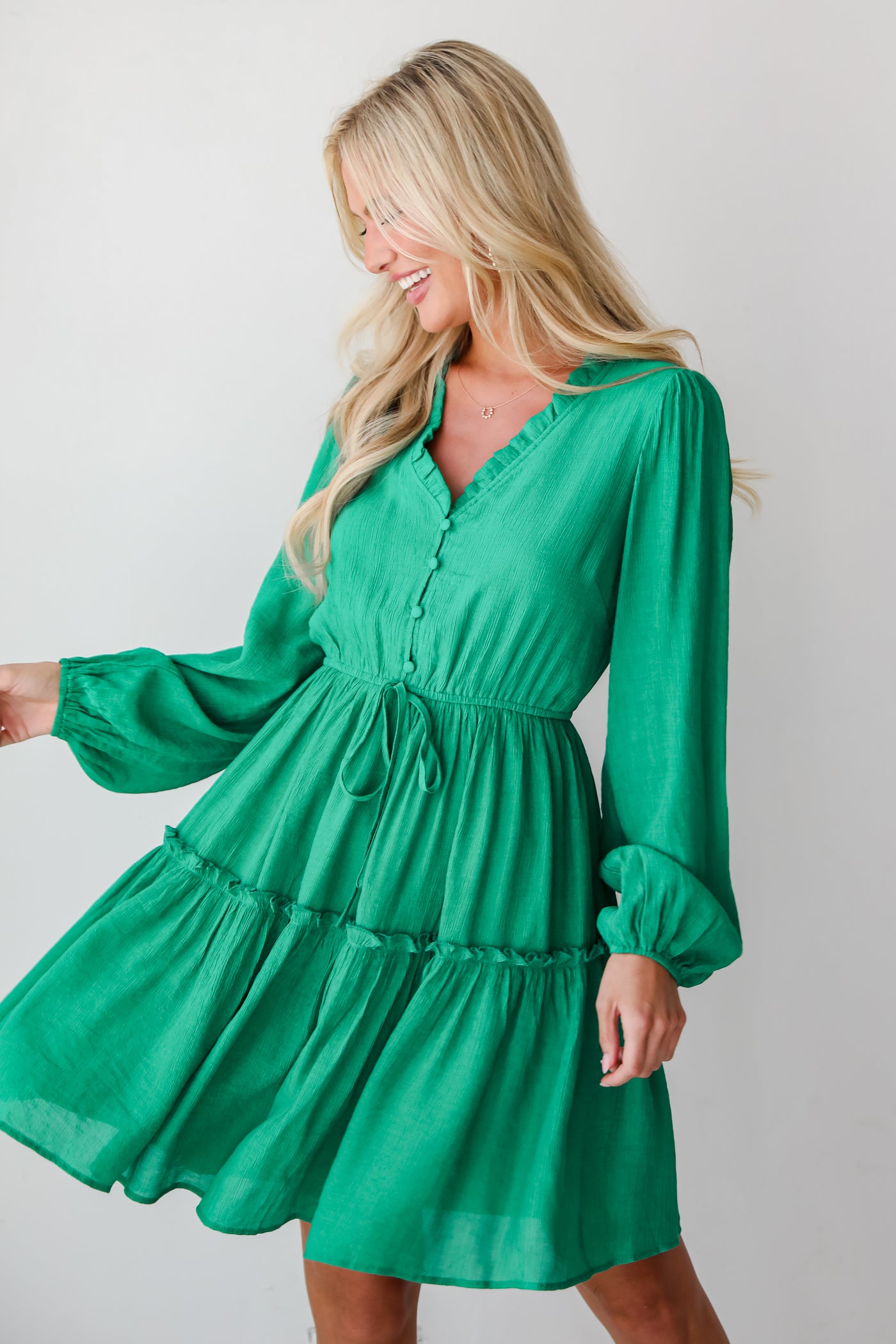 long sleeve Green Mini Dress