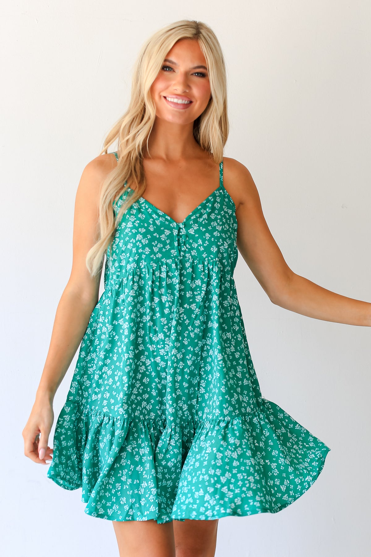 Green Floral Leaf Print Mini Dress ShopDressUp Dress Up
