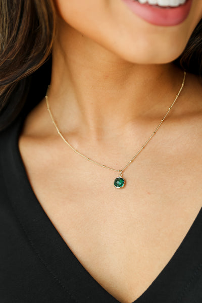 cute Gold Emerald Charm Necklace