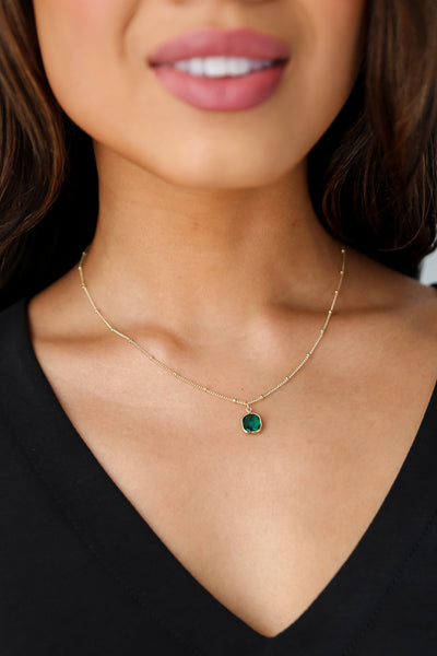 dainty Gold Emerald Charm Necklace