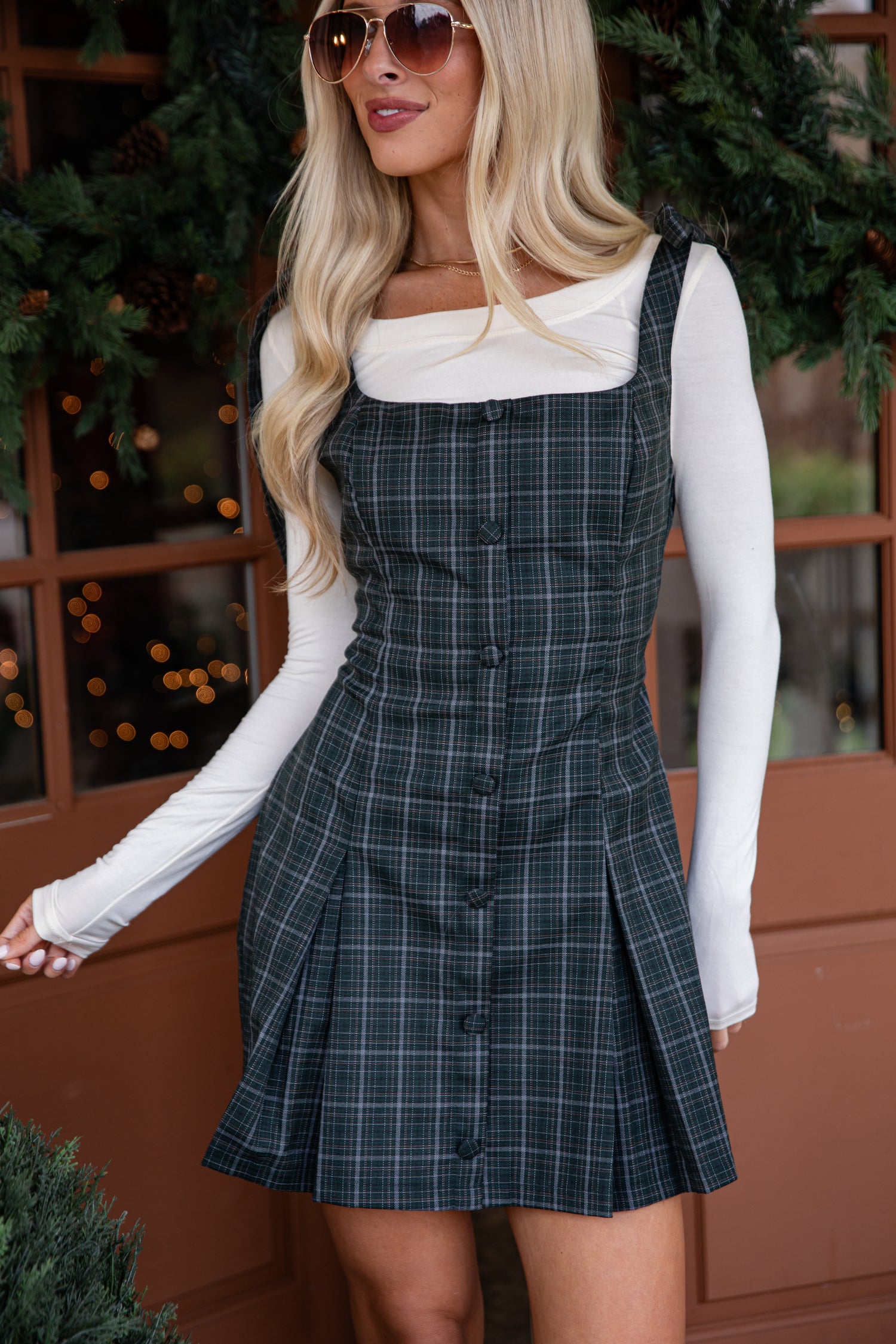 Kensington Green Plaid Mini Dress | Women's Holiday Dress | Dress Up Green / Small Kensington Green Plaid Mini Dress | Women's Holiday Dress | Dress Up Green / Small