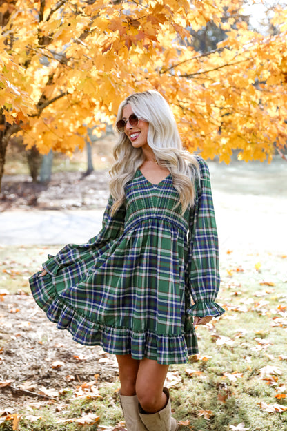 Ideal Attraction Green Plaid Mini Dress