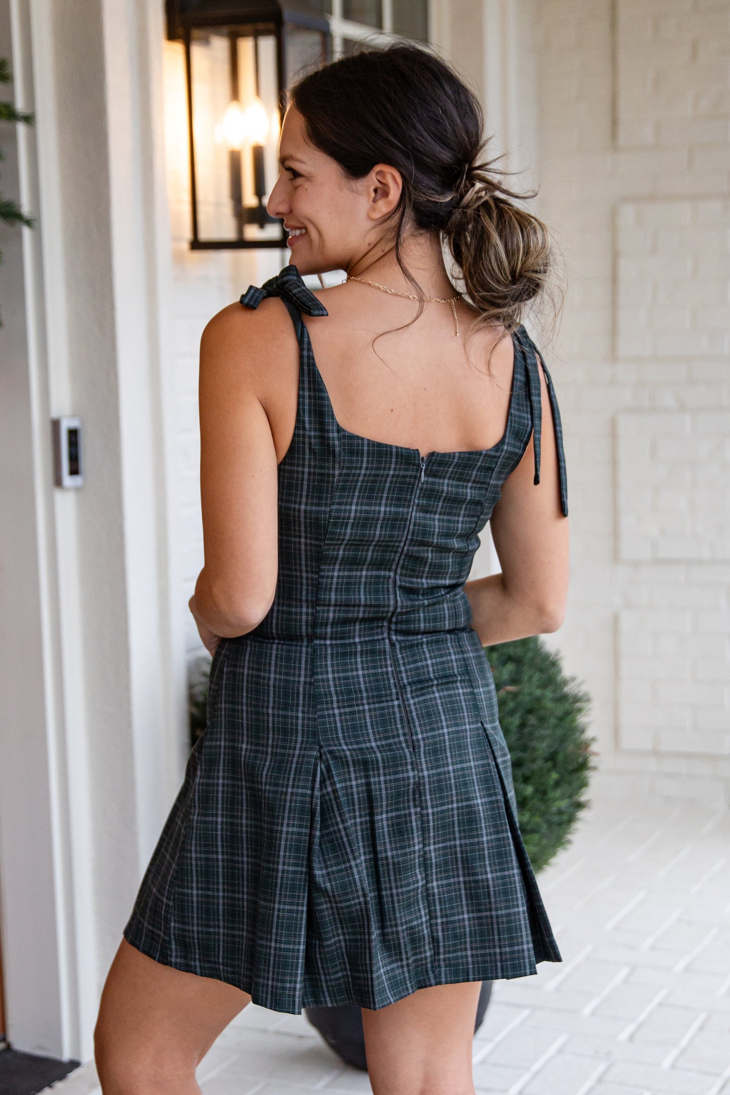 Kensington Green Plaid Mini Dress | Women's Holiday Dress | Dress Up Green / Small Kensington Green Plaid Mini Dress | Women's Holiday Dress | Dress Up Green / Small
