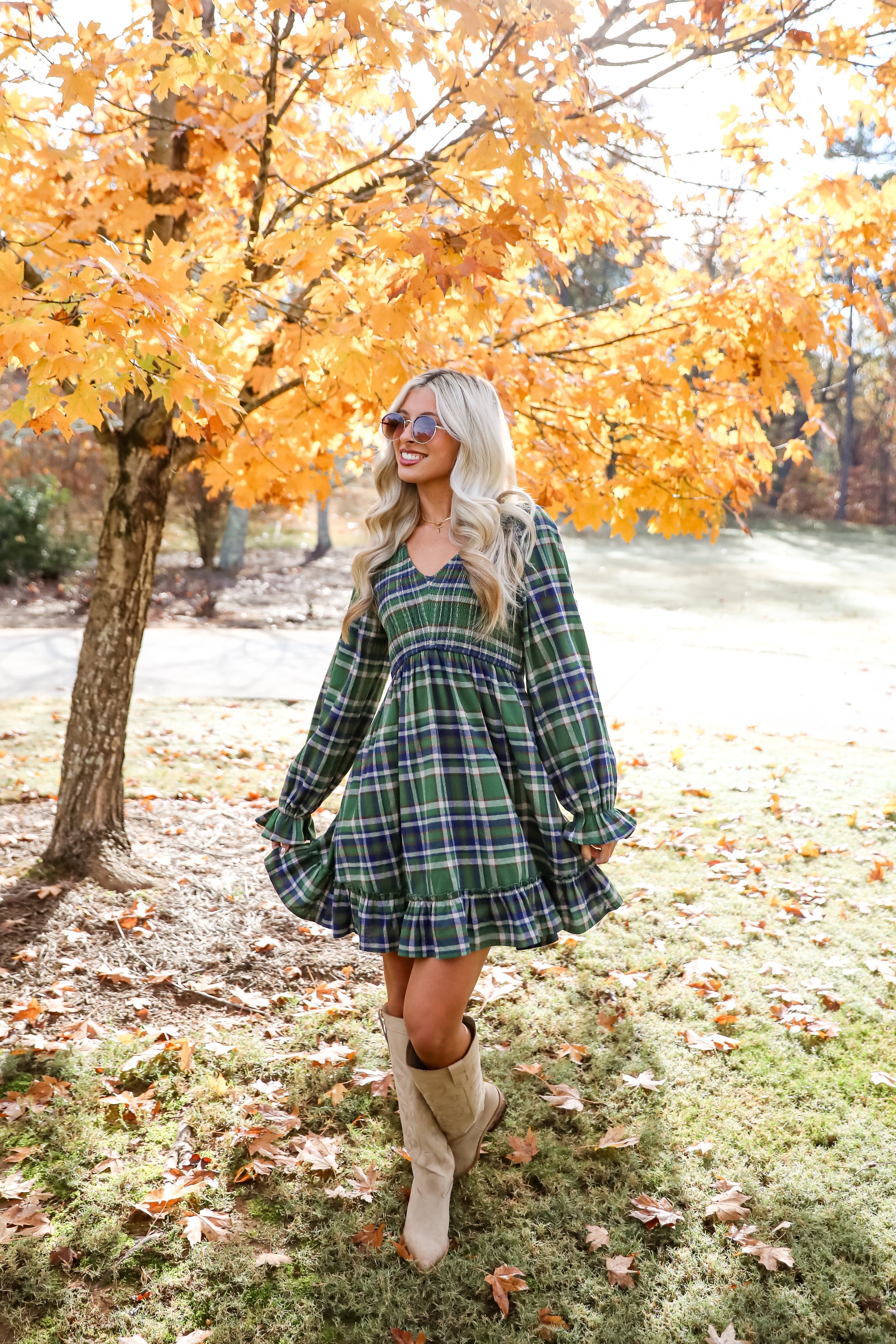 Ideal Attraction Green Plaid Mini Dress