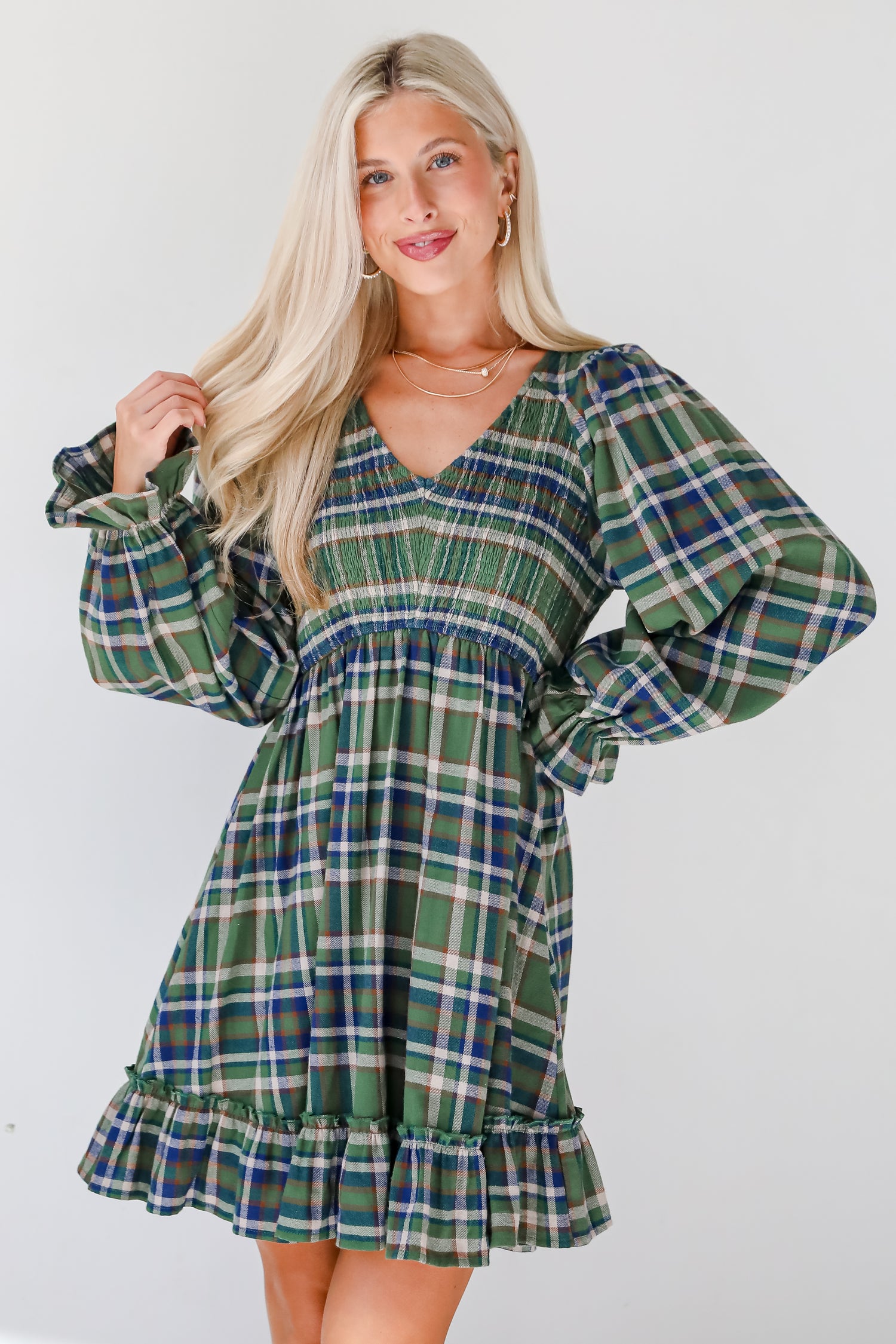 Ideal Attraction Green Plaid Mini Dress