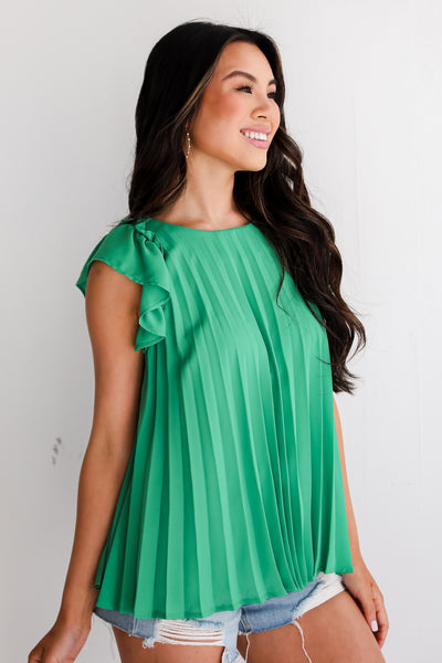 cute Kelly Green Pleated Blouse