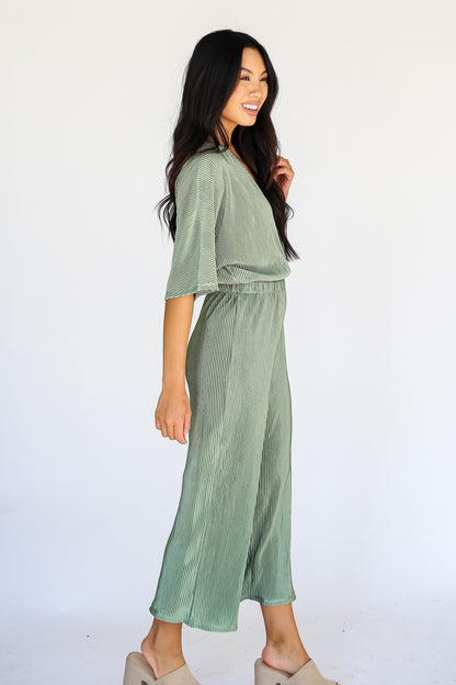 Plisse Green Jumpsuit side view