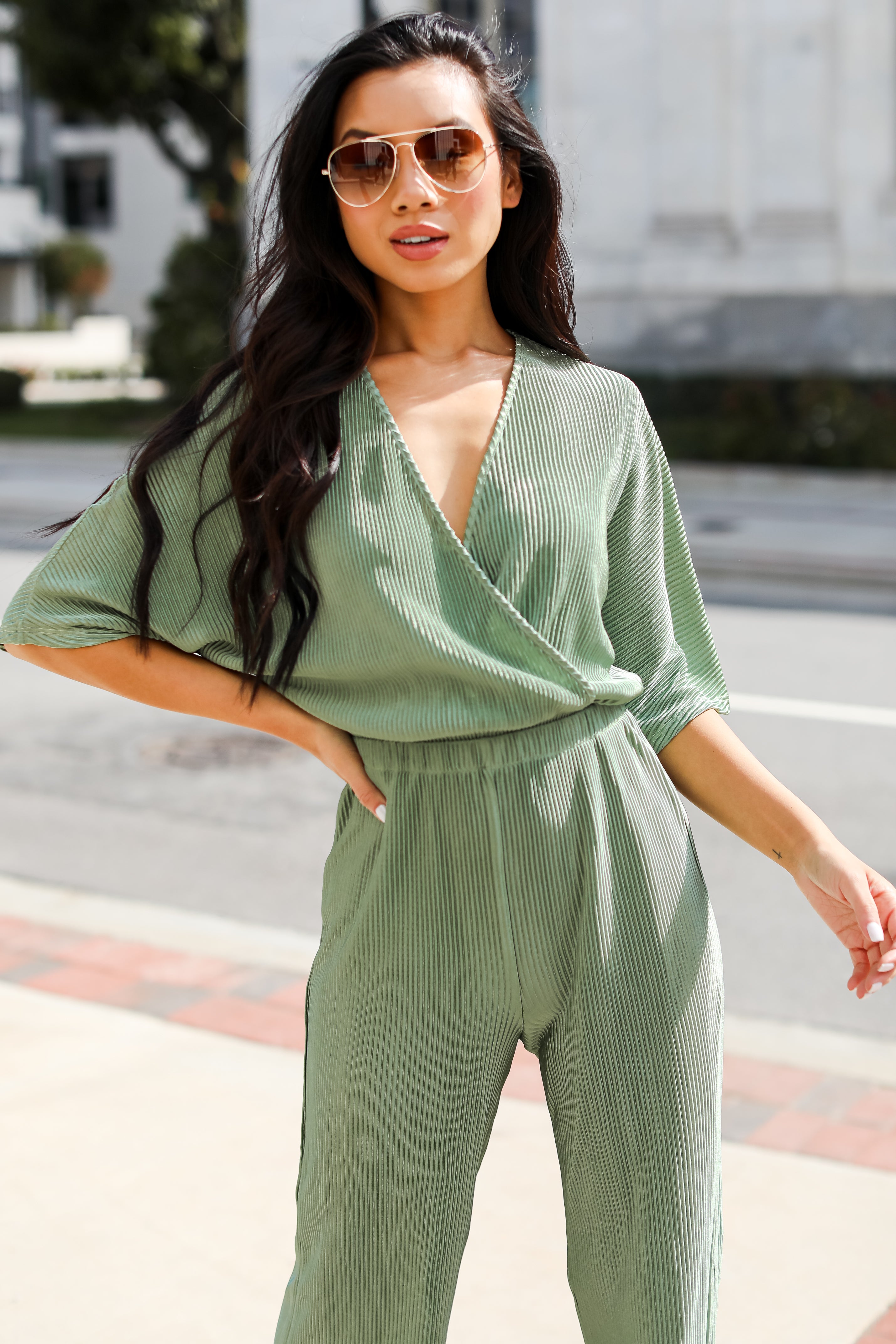 Plisse Green Jumpsuit for women