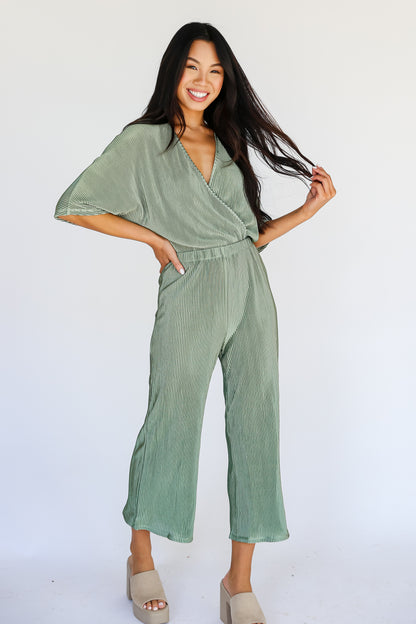 trendy Plisse Green Jumpsuit
