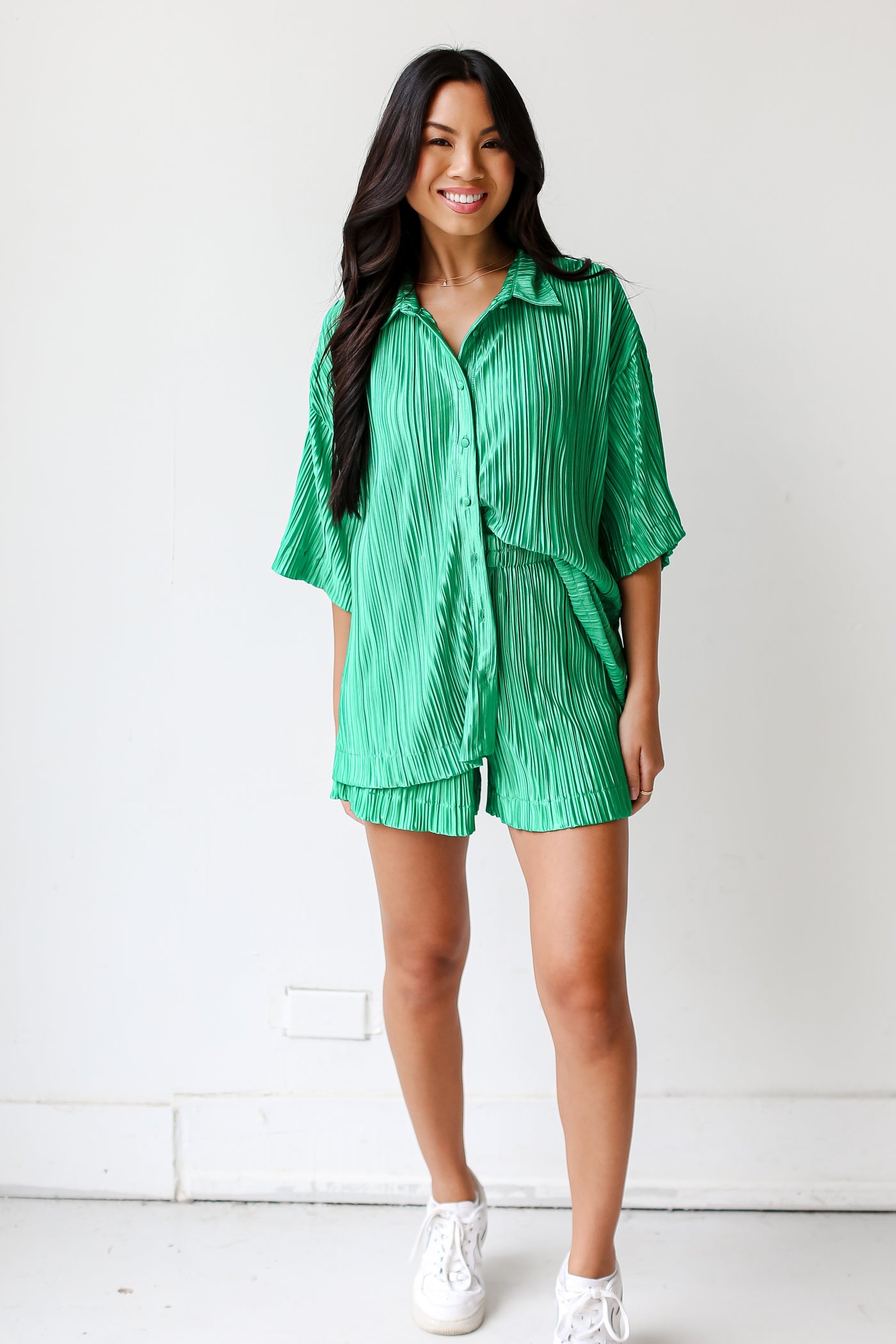 green plisse Shorts front view