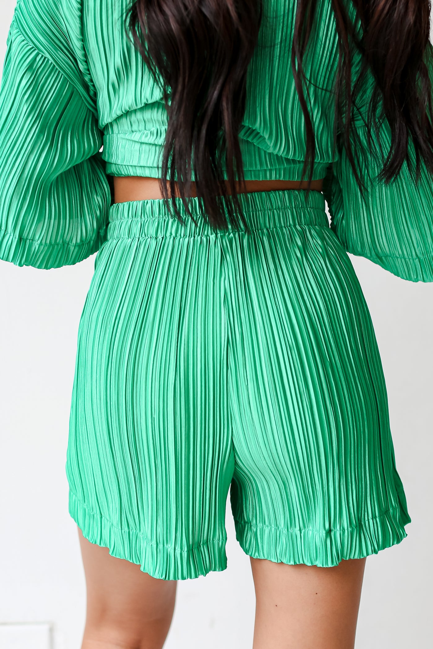 green plisse Shorts back view