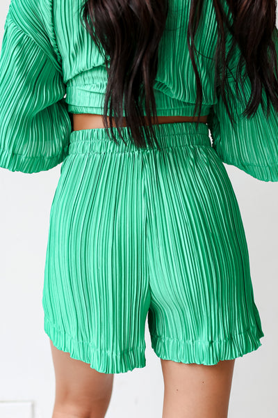 green plisse Shorts back view