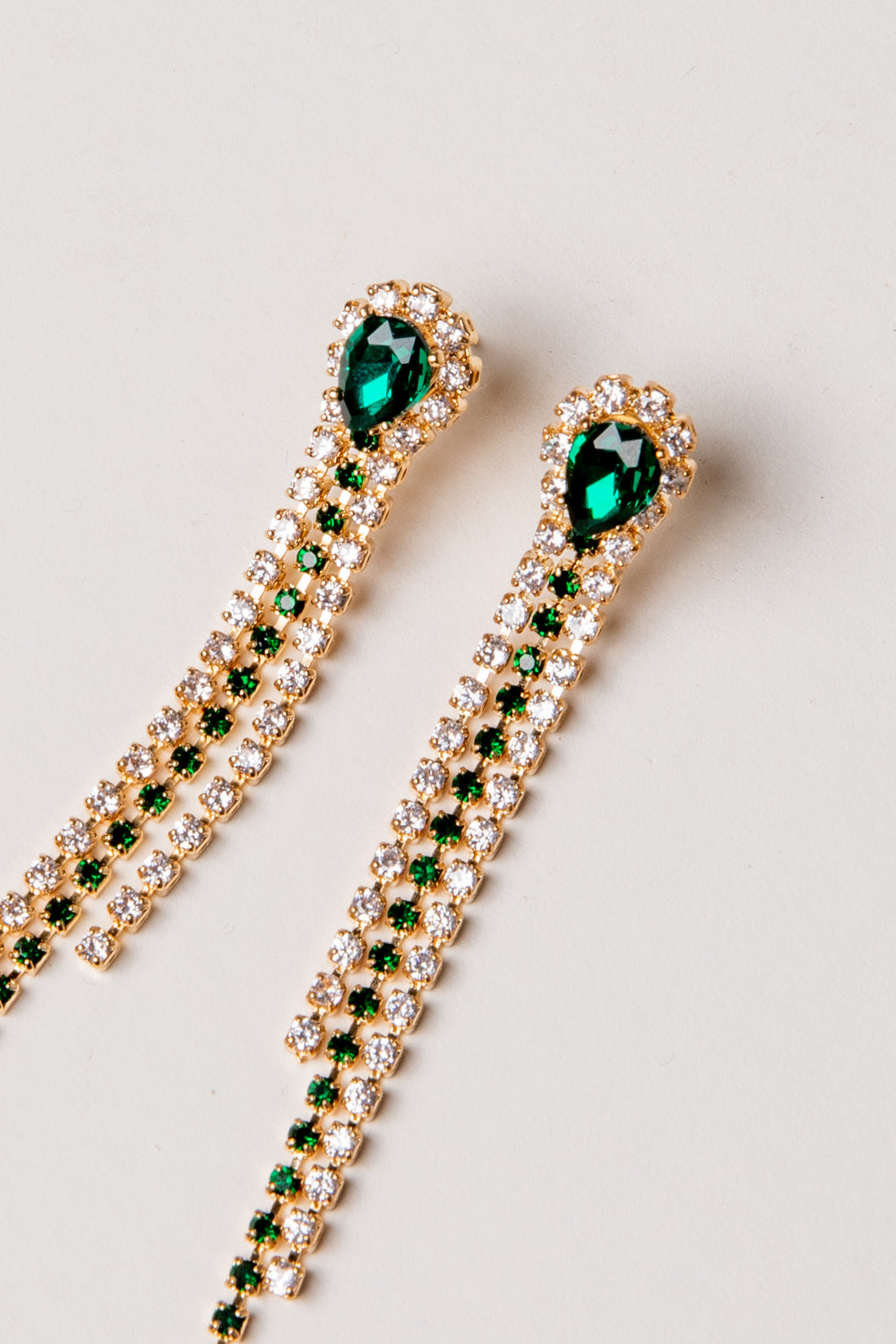Green Rhinestone Chain Drop Earrings | Statement Earrings | DressUp Green Rhinestone Chain Drop Earrings | Statement Earrings | DressUp