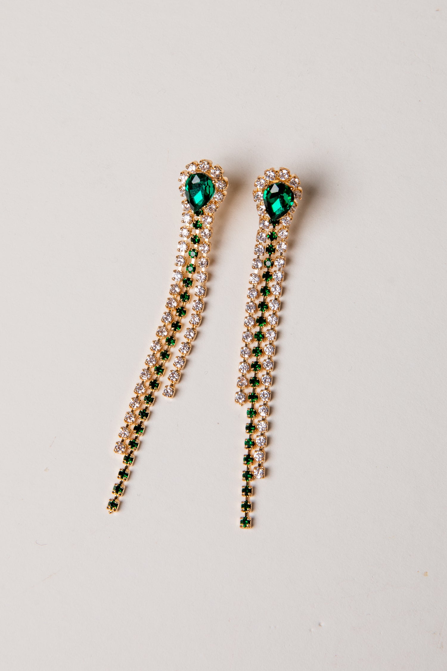 Green Rhinestone Chain Drop Earrings | Statement Earrings | DressUp Green Rhinestone Chain Drop Earrings | Statement Earrings | DressUp