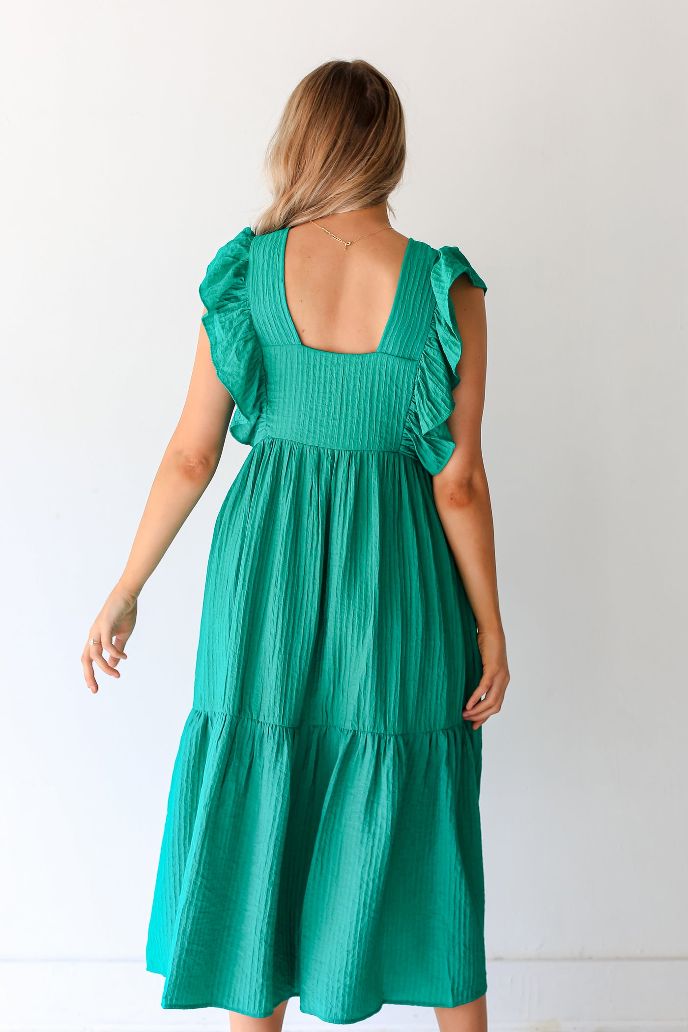 green Tiered Maxi Dress back view