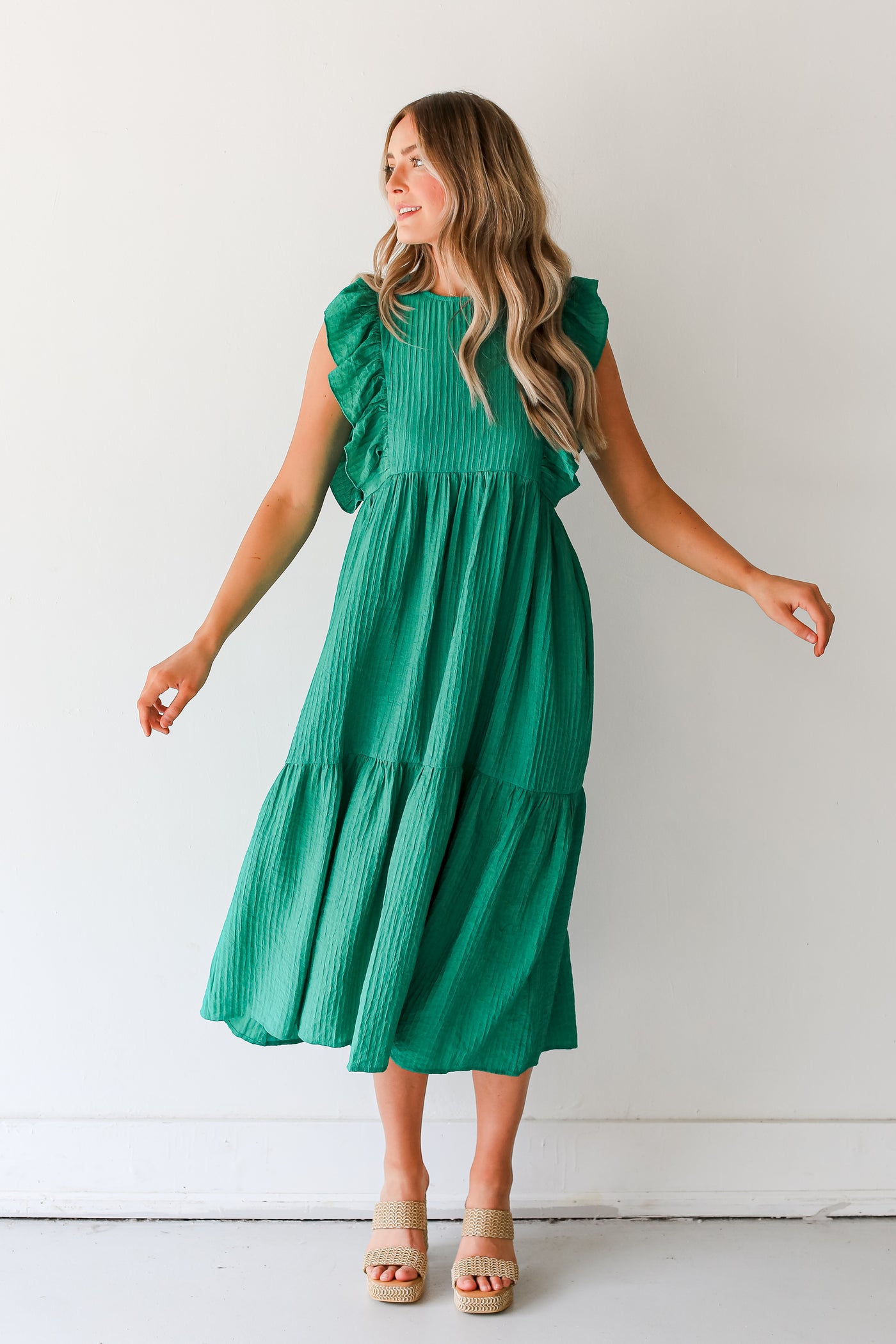 green Tiered Maxi Dress front view