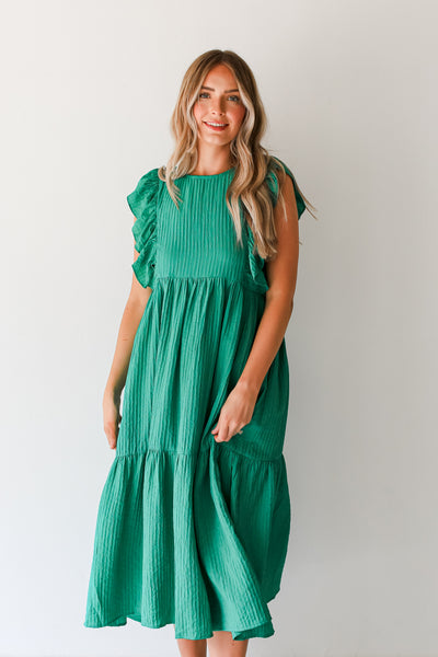 green Tiered Maxi Dress front view