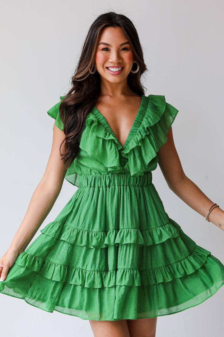 Marvelous Time Green Ruffle Mini Dress