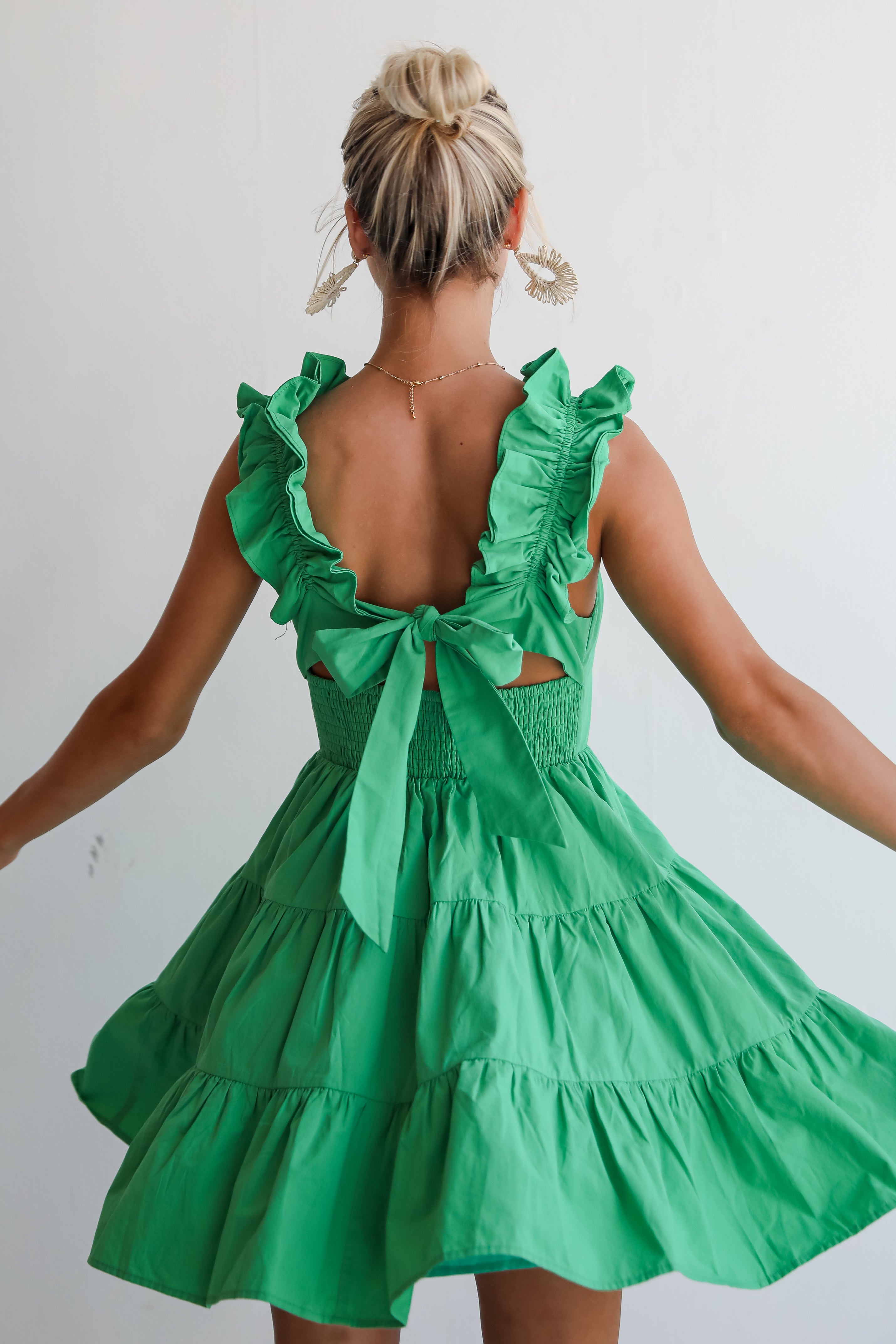 RARE Free People FP One Green Pink Sumia Tiered Cut Out Sides Mini Dress Size retailer L