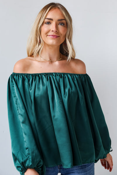 Hunter Green Satin Blouse front view