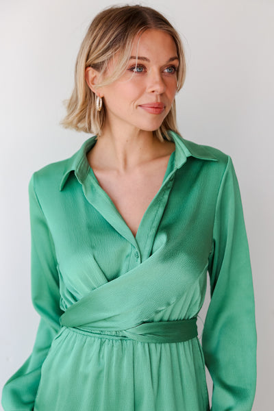Chic Green Satin Jumpsuit for women