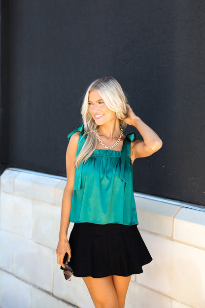 Exceptional Charmer Green Satin Tank