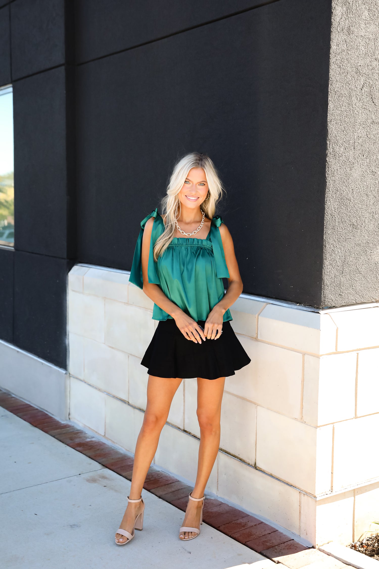 Exceptional Charmer Green Satin Tank